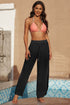 Black Lace Trim Along Split Leg Beach Cover Up Pants